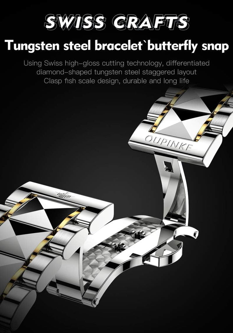 Mens Watches Skeleton Mechanical Black Watches for Men Automatic Luxury Tungsten Steel Sapphire Crystal Waterproof Luminous