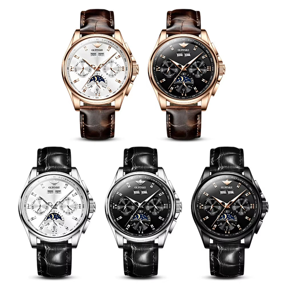 3189 Mens Watch Original Luxury Automatic Mechanical Watch Moon Phase Waterproof Luminous Mens Gifts Reloj Hombre