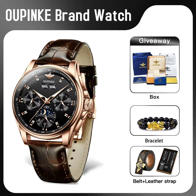 3189 Mens Watch Original Luxury Automatic Mechanical Watch Moon Phase Waterproof Luminous Mens Gifts Reloj Hombre