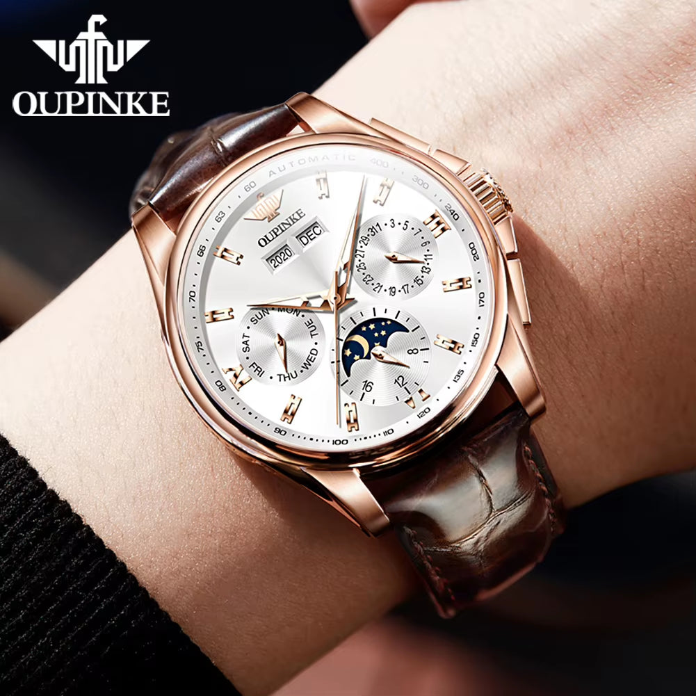 3189 Mens Watch Original Luxury Automatic Mechanical Watch Moon Phase Waterproof Luminous Mens Gifts Reloj Hombre