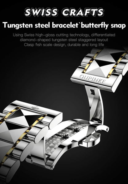 Mens Watches Skeleton Mechanical Black Watches for Men Automatic Luxury Tungsten Steel Sapphire Crystal Waterproof Luminous