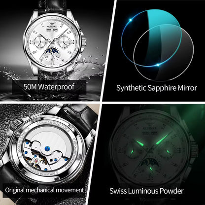 3189 Mens Watch Original Luxury Automatic Mechanical Watch Moon Phase Waterproof Luminous Mens Gifts Reloj Hombre