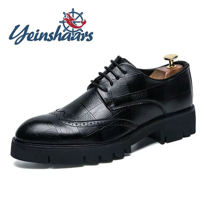 New Arrival Mens Casual Leather Shoes Thick Soled Formal Shoes Fashion Brogue Shoes Elegant Leisure Walk Oxford Male Shoes Adult